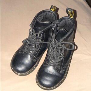 Dr. Martens Kids Black Leather Lace-Up Boots with Zipper